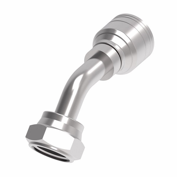 1A20BFA20 Aeroquip by Danfoss | 1 & 2 Wire TTC JIS/BSPP Female Swivel 45° Elbow (BFA) Crimp Fitting | -20 Female BSPP Swivel x -20 Hose Barb | Steel