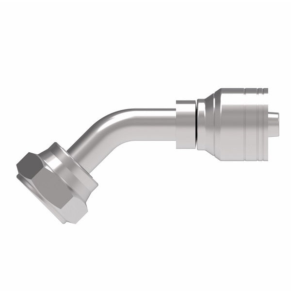 1A8BFA6 Aeroquip by Danfoss | 1 & 2 Wire TTC JIS/BSPP Female Swivel 45° Elbow (BFA) Crimp Fitting | -08 Female BSPP Swivel x -16 Hose Barb | Steel