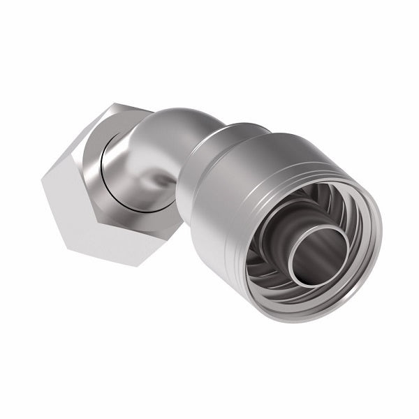 1A12BFA12 Aeroquip by Danfoss | 1 & 2 Wire TTC JIS/BSPP Female Swivel 45° Elbow (BFA) Crimp Fitting | -12 Female BSPP Swivel x -12 Hose Barb | Steel