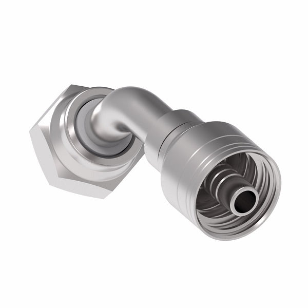 1A20BFA20 Aeroquip by Danfoss | 1 & 2 Wire TTC JIS/BSPP Female Swivel 45° Elbow (BFA) Crimp Fitting | -20 Female BSPP Swivel x -20 Hose Barb | Steel