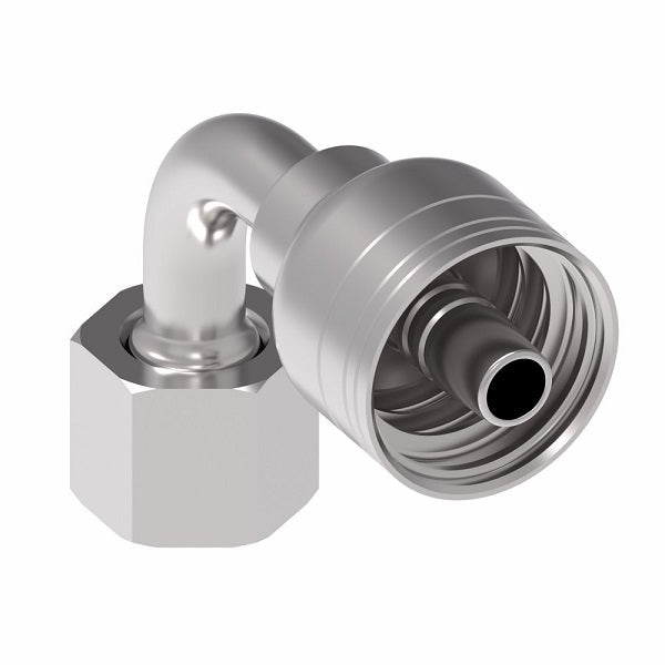 1A6BFB6 Aeroquip by Danfoss | 1 & 2 Wire TTC JIS/BSPP Female Swivel 90° Elbow (BFB) Crimp Fitting | -06 Female BSPP Swivel x -06 Hose Barb | Steel