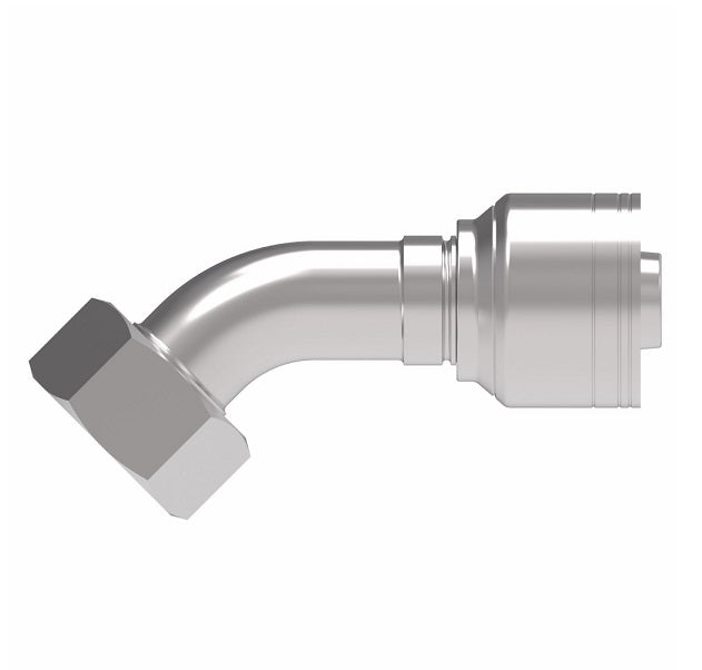 1A20DLA12 Aeroquip by Danfoss | 1 & 2 Wire TTC DKO Female Swivel, Light Duty, 45° Elbow (DLA) Crimp Fitting | L22 Female DKO/DIN x -12 Hose Barb | Steel