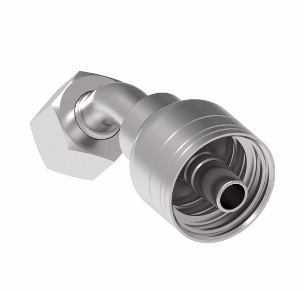 1A8DLA6 Aeroquip by Danfoss | 1 & 2 Wire TTC DKO Female Swivel, Light Duty, 45° Elbow (DLA) Crimp Fitting | L10 Female DKO/DIN x -06 Hose Barb | Steel