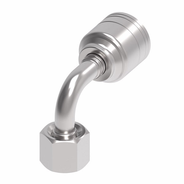 1A6DLB4 Aeroquip by Danfoss | 1 & 2 Wire TTC DKO Female Swivel, Light Duty, 90° Elbow (DLB) Crimp Fitting | L08 Female DKO/DIN x -04 Hose Barb | Steel