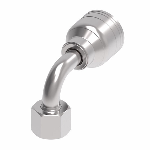 1A8DLB6 Aeroquip by Danfoss | 1 & 2 Wire TTC DKO Female Swivel, Light Duty, 90° Elbow (DLB) Crimp Fitting | L10 Female DKO/DIN x -06 Hose Barb | Steel