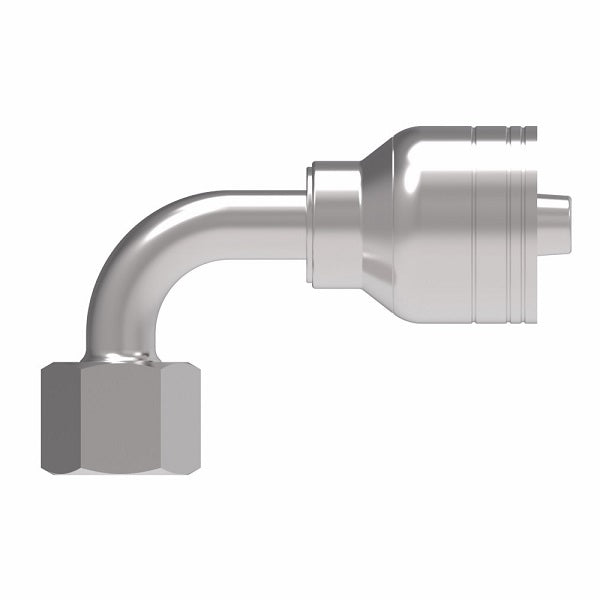 1A10DLB6 Aeroquip by Danfoss | 1 & 2 Wire TTC DKO Female Swivel, Light Duty, 90° Elbow (DLB) Crimp Fitting | L12 Female DKO/DIN x -06 Hose Barb | Steel
