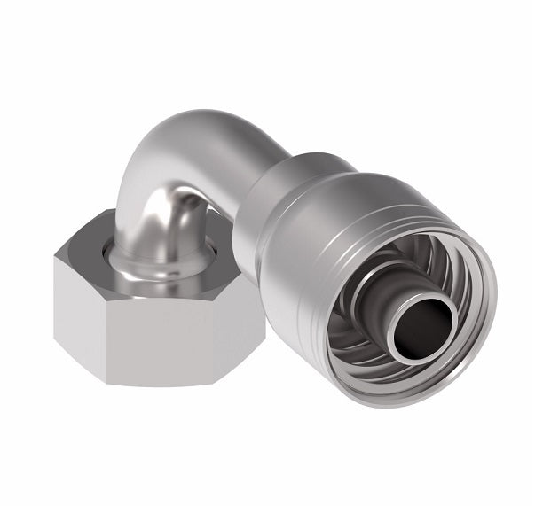 1A20DLB12 Aeroquip by Danfoss | 1 & 2 Wire TTC DKO Female Swivel, Light Duty, 90° Elbow (DLB) Crimp Fitting | L22 Female DKO/DIN x -12 Hose Barb | Steel