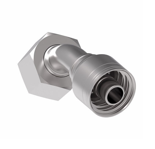 1A20DSA12 Aeroquip by Danfoss | 1 & 2 Wire TTC DKO Female Swivel, Heavy Duty, 45° Elbow (DSA) Crimp Fitting | S25 Female DKO/DIN x -12 Hose Barb | Steel