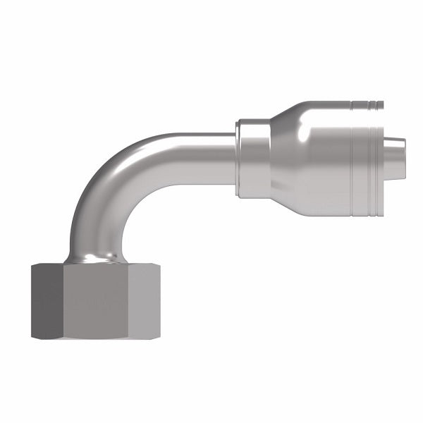 1A8DSB6 Aeroquip by Danfoss | 1 & 2 Wire TTC DKO Female Swivel, Heavy Duty, 90° Elbow (DSB) Crimp Fitting | S08 Female DKO/DIN x -06 Hose Barb | Steel