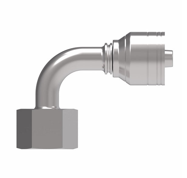 1A6DSB4 Aeroquip by Danfoss | 1 & 2 Wire TTC DKO Female Swivel, Heavy Duty, 90° Elbow (DSB) Crimp Fitting | S06 Female DKO/DIN x -04 Hose Barb | Steel