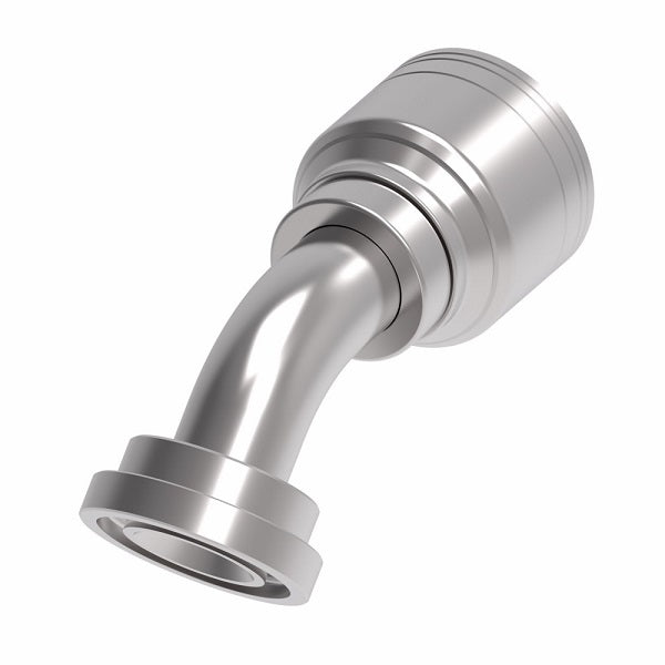 1A24FLA24 Aeroquip by Danfoss | 1 & 2 Wire TTC SAE Code 61 Split Flange 45° Elbow (FLA) Crimp Fitting | -24 Code 61 Split Flange x -24 Hose Barb | Steel