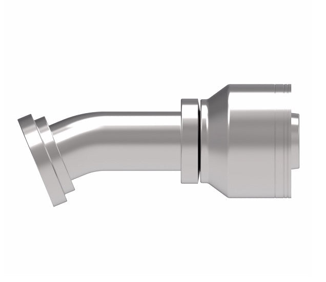 1A16FLD16 Aeroquip by Danfoss | 1 & 2 Wire TTC SAE Code 61 Split Flange 22-1/2° Elbow (FLD) Crimp Fitting | -16 Code 61 Split Flange x -16 Hose Barb | Steel