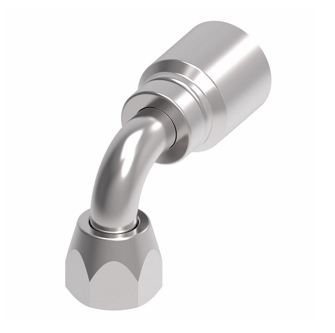 1GA8FJB6 Aeroquip by Danfoss | 1 & 2 Wire OTC Female JIC 37° Swivel 90° Elbow (FJB) Crimp Fitting | -08 Female JIC 37° Swivel x -06 Hose Barb | Steel