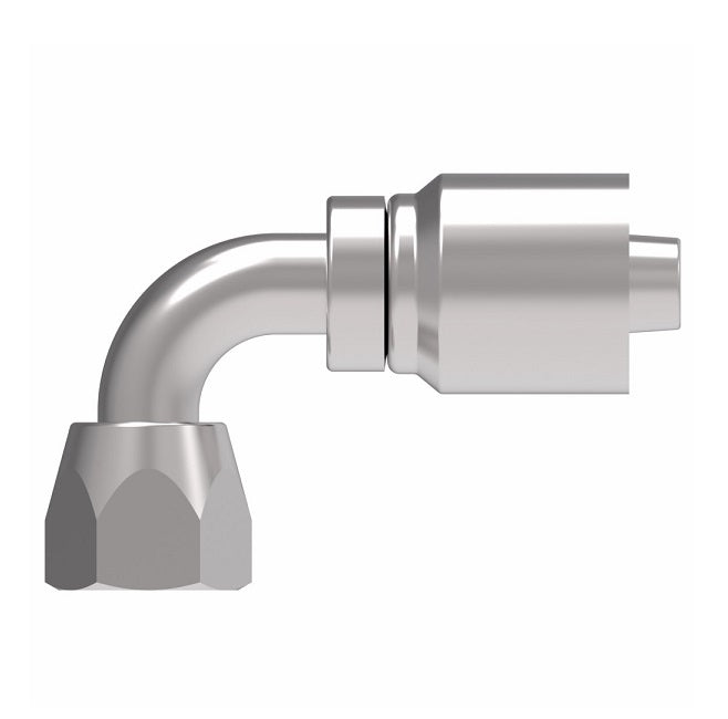 1GA8FJB6 Aeroquip by Danfoss | 1 & 2 Wire OTC Female JIC 37° Swivel 90° Elbow (FJB) Crimp Fitting | -08 Female JIC 37° Swivel x -06 Hose Barb | Steel