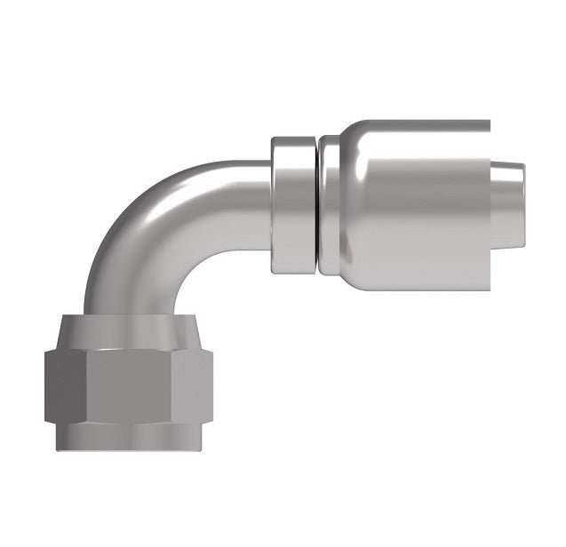 1GA10FJB10 Aeroquip by Danfoss | 1 & 2 Wire OTC Female JIC 37° Swivel 90° Elbow (FJB) Crimp Fitting | -10 Female JIC 37° Swivel x -10 Hose Barb | Steel