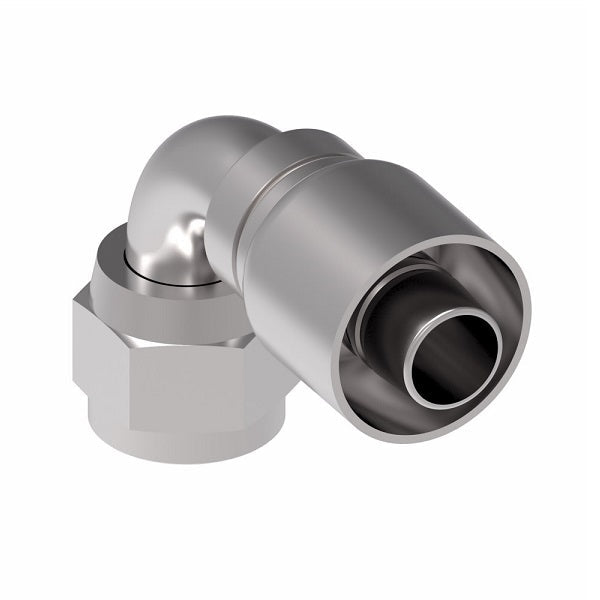 1GA4FJB4 Aeroquip by Danfoss | 1 & 2 Wire OTC Female JIC 37° Swivel 90° Elbow (FJB) Crimp Fitting | -04 Female JIC 37° Swivel x -04 Hose Barb | Steel
