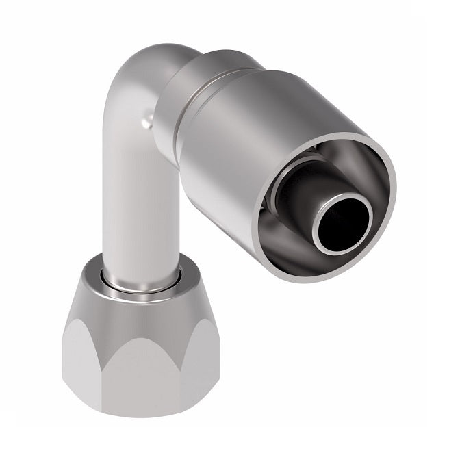 1GA8FJC8 Aeroquip by Danfoss | 1 & 2 Wire OTC Female JIC 37° Swivel 90° Long Drop Elbow (FJC) Crimp Fitting | -08 Female JIC 37° Swivel x -08 Hose Barb | Steel