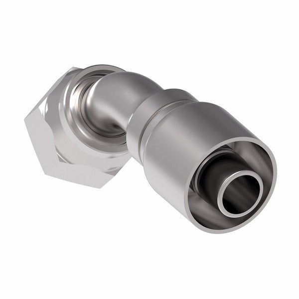 1GA6FRA6 Aeroquip by Danfoss | 1 & 2 Wire OTC Female ORS Swivel 45° Elbow (FRA) Crimp Fitting | -06 Female O-Ring Face Seal Swivel  x -06 Hose Barb | Steel