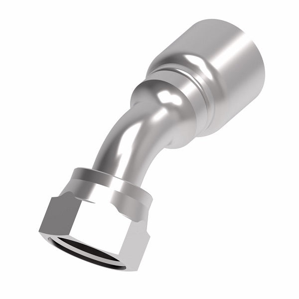 1GA16FRA12 Aeroquip by Danfoss | 1 & 2 Wire OTC Female ORS Swivel 45° Elbow (FRA) Crimp Fitting | -16 Female O-Ring Face Seal Swivel  x -12 Hose Barb | Steel