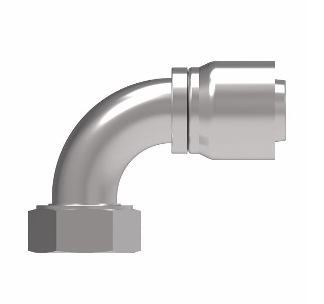 1GA24FRB24 Aeroquip by Danfoss | 1 & 2 Wire OTC Female ORS Swivel 90° Short Drop Elbow (FRB) Crimp Fitting | -24 Female O-Ring Face Seal Swivel x -24 Hose Barb | Steel