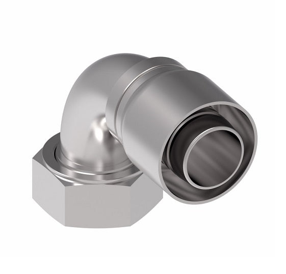 1GA24FRB24 Aeroquip by Danfoss | 1 & 2 Wire OTC Female ORS Swivel 90° Short Drop Elbow (FRB) Crimp Fitting | -24 Female O-Ring Face Seal Swivel x -24 Hose Barb | Steel