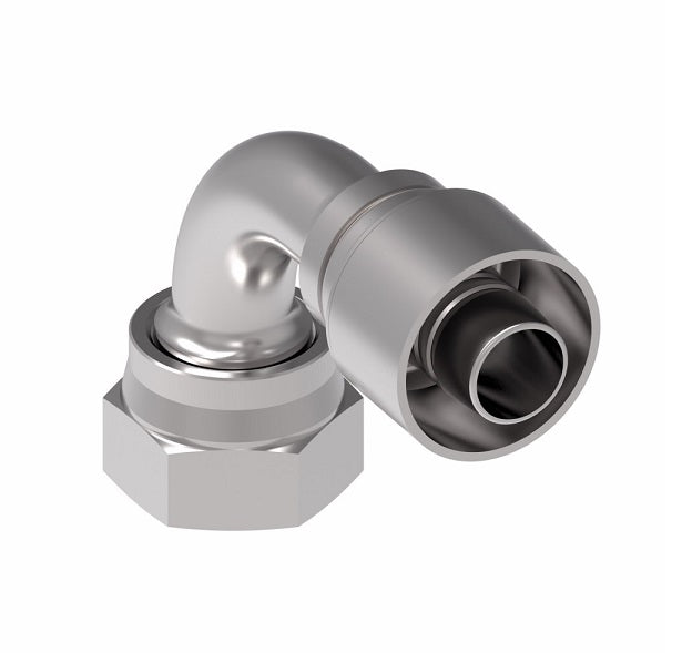 1GA8FRB8 Aeroquip by Danfoss | 1 & 2 Wire OTC Female ORS Swivel 90° Short Drop Elbow (FRB) Crimp Fitting | -08 Female O-Ring Face Seal Swivel x -08 Hose Barb | Steel