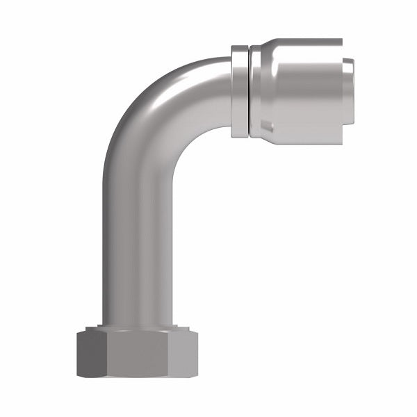 1GA24FRC24 Aeroquip by Danfoss | 1 & 2 Wire OTC Female ORS Swivel 90° Long Drop Elbow (FRC) Crimp Fitting | -24 Female O-Ring Face Seal Swivel x -24 Hose Barb | Steel