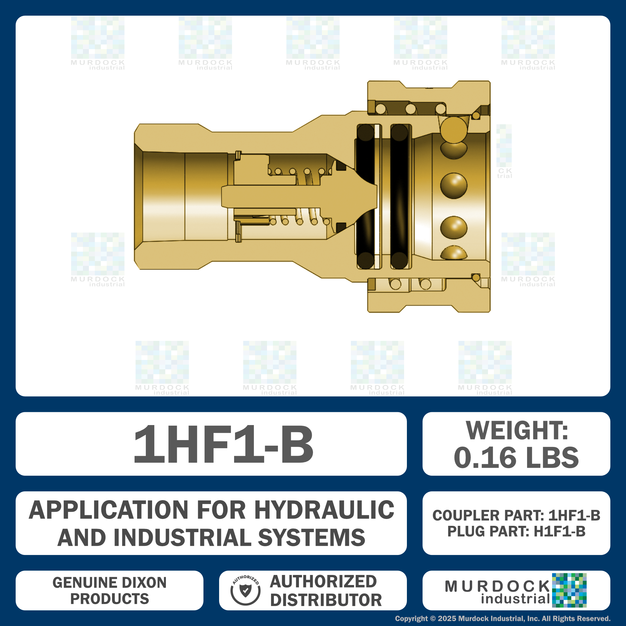 1HF1-B by Dixon Valve | Hydraulic Quick Disconnect Coupling | H-Series | 1/8" Female NPTF x 1/8" ISO-B Interchange | Socket | Nitrile Seal | Brass