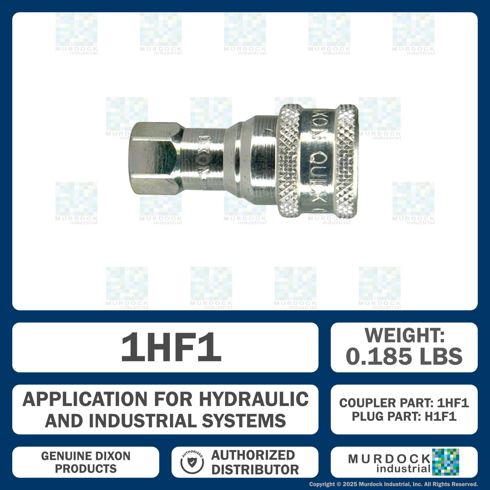1HF1 by Dixon Valve | Hydraulic Quick Disconnect Coupling | H-Series | 1/8" Female NPTF x 1/8" ISO-B Interchange | Socket | Nitrile Seal | Steel