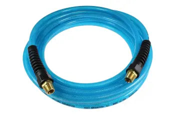 PFE60254T by Coilhose | Flexeel® Reinforced Hose | 3/8" Hose ID | 9/16" Hose OD | 1/4" Male NPT Reusable Strain Relief Fittings | 25ft | Transparent Blue | Straight | Polyurethane