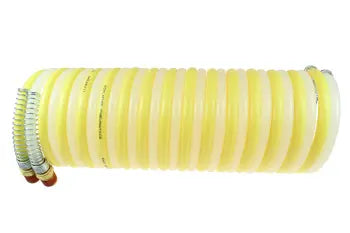 N38Y-N38N-25B by Coilhose | Twin Bonded Coiled Air Hose | 3/8" x 3/8" Hose ID | 3/8" Male NPT Thread x 3/8" Swivel Male NPT Thread | Yellow/Natural | Nylon | 25ft