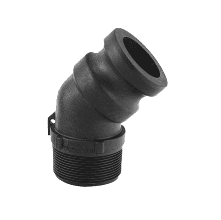 200F45 by Banjo | Cam Lever Coupling | Part F | 2" Male Adapter x 2" Male NPT | 45° Elbow | 225 PSI | No Gasket | Polypropylene | Pack of 10