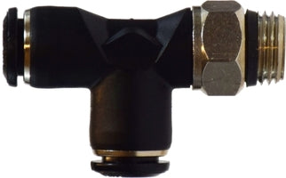 20676 by Midland | Metric Push-In Fitting | Swivel Run | 10mm Tube OD x 1/4" Male BSPT Thread | Tee | Composite Body