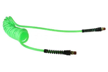 PU14-10B-G by Coilhose | Flexcoil Air Hose | 1/4" Hose ID x 3/8" Hose OD | 1/4" Male NPT Swivel Strain Relief Fittings | Green | Polyurethane | 10ft