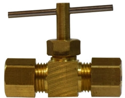 26021 by Midland | Captive Sleeve Compression Fitting | Captive Sleeve Needle Valve | 1/4" Tube OD x 1/4" Tube OD | Brass