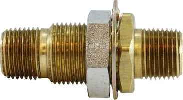 28313 by Midland | FIP x MIP Bulkhead Fitting | 1/4-18 Female NPTF x 1-14 Male UNS | 1/2-14" | 2-7/8" Length | Brass