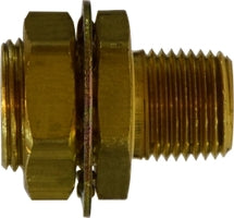 28318 by Midland | FIP x MIP Bulkhead Fitting | 3/8-18 Female NPTF x 1-14 Male UNS x 1/2-14" | 1-11/16" Length | Brass