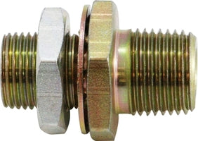 28325 by Midland | Pipe Bulkhead Fitting | 1/4-18 Female NPTF x 3/4-16 Male UNS x 1/2-14 NPTF | 1-11/16" Length | Steel