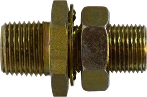28345 by Midland | Pipe Bulkhead Fitting | 1/4-18 Female NPTF x 3/4-16 Male UNS x 1/2-14 NPTF | 2-5/32" Length | Steel