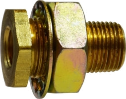 28346 by Midland | FIP x MIP Bulkhead Fitting | 3/8-18 Female NPTF x 1-14 Male UNS x 1/2-14" | 1-7/8" Length | Brass