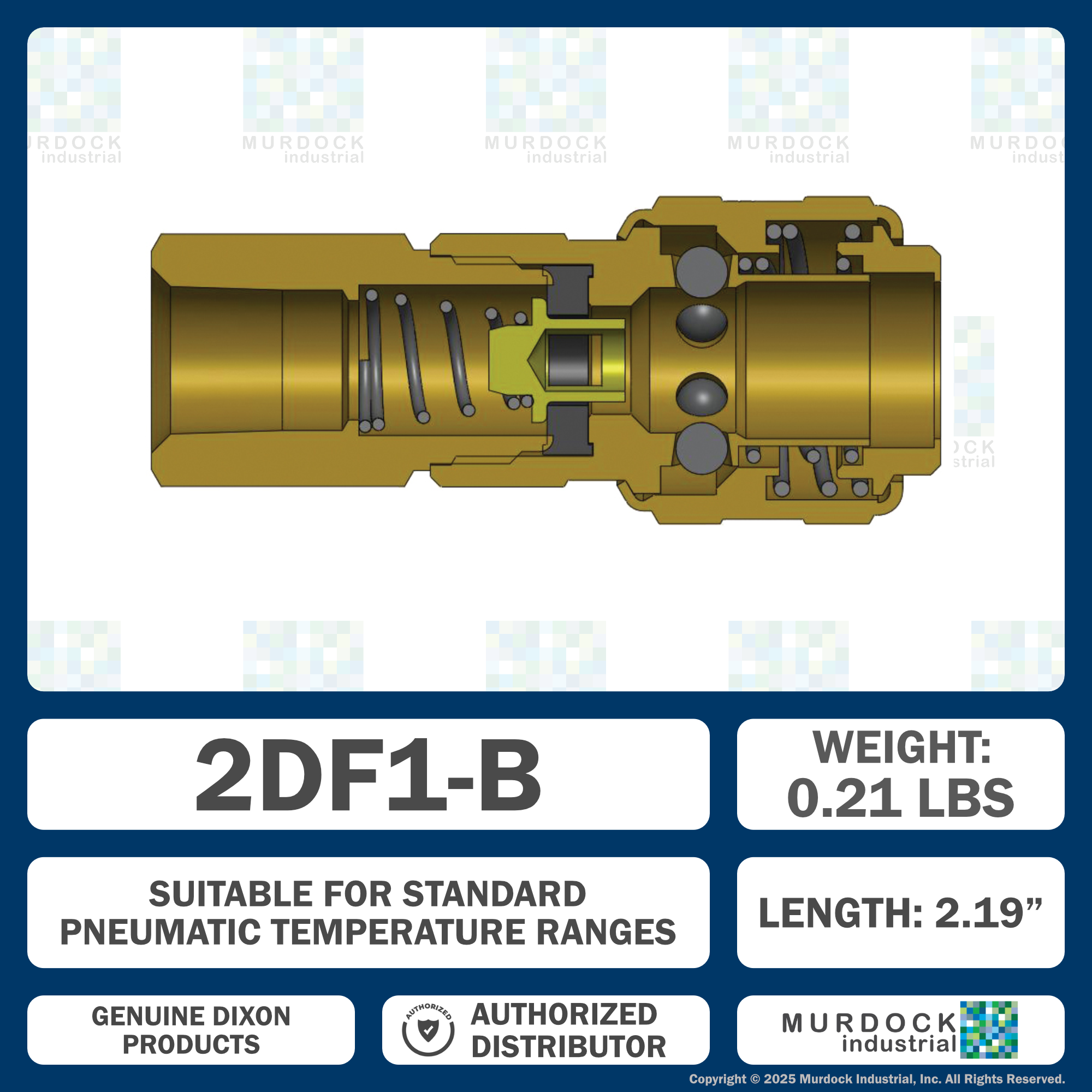 2DF1-B by Dixon Valve | Pneumatic Quick Disconnect Coupling | D-Series | 1/8" Female NPTF x 1/4" Automatic Industrial Interchange | Socket | Nitrile Seal | Brass