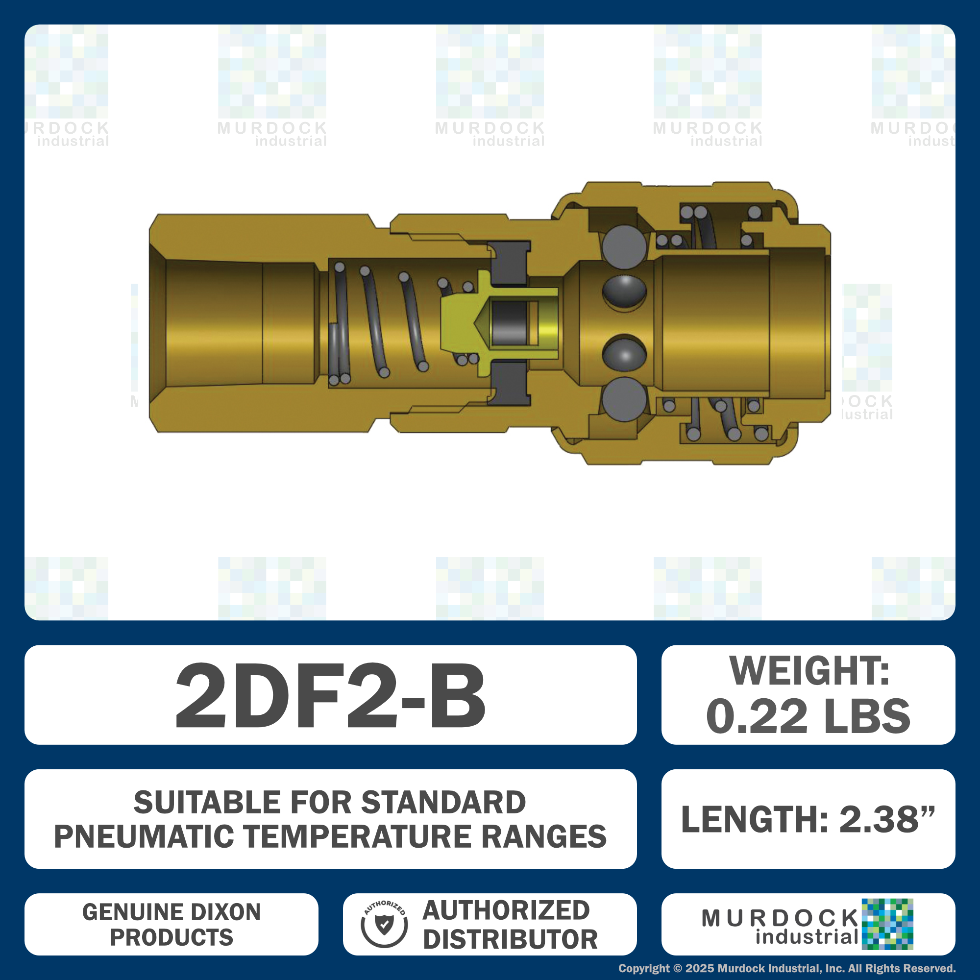 2DF2-B by Dixon Valve | Pneumatic Quick Disconnect Coupling | D-Series | 1/4" Female NPTF x 1/4" Automatic Industrial Interchange | Socket | Nitrile Seal | Brass