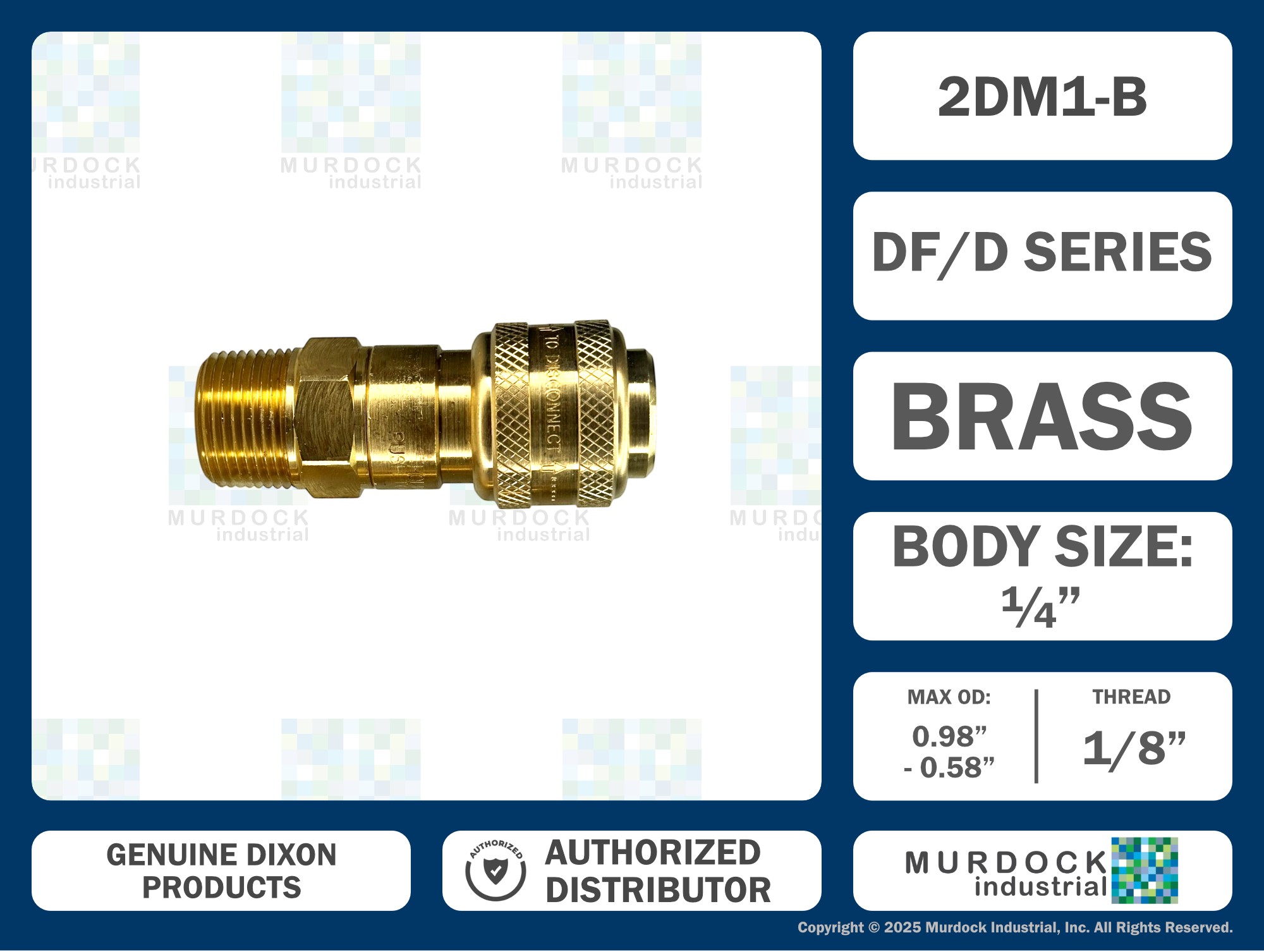 2DM1-B by Dixon Valve | Pneumatic Quick Disconnect Coupling | D-Series | 1/8" Male NPTF x 1/4" Automatic Industrial Interchange | Socket | Nitrile Seal | Brass
