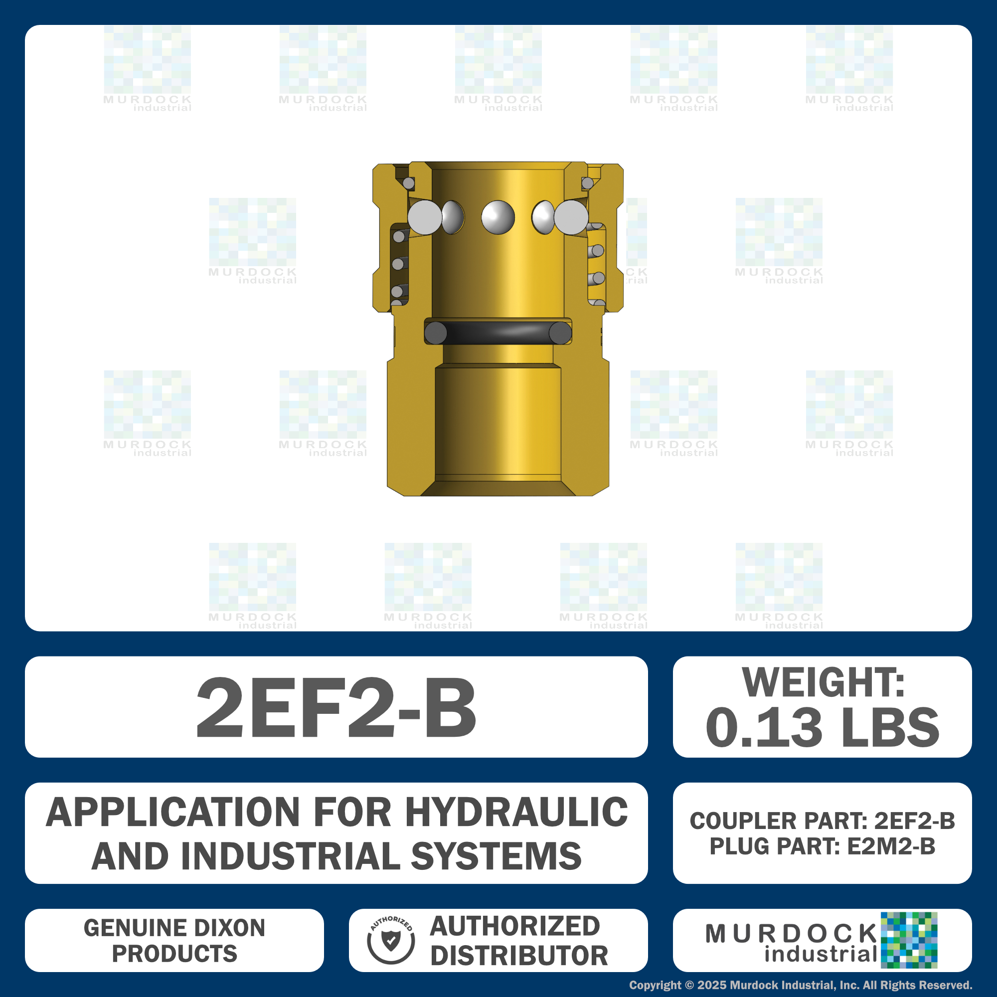 2EF2-B by Dixon Valve | Hydraulic Quick Disconnect Coupling | E-Series | 1/4" Female NPTF x 1/4" Straight-Through Interchange | Socket | Nitrile Seal | Brass