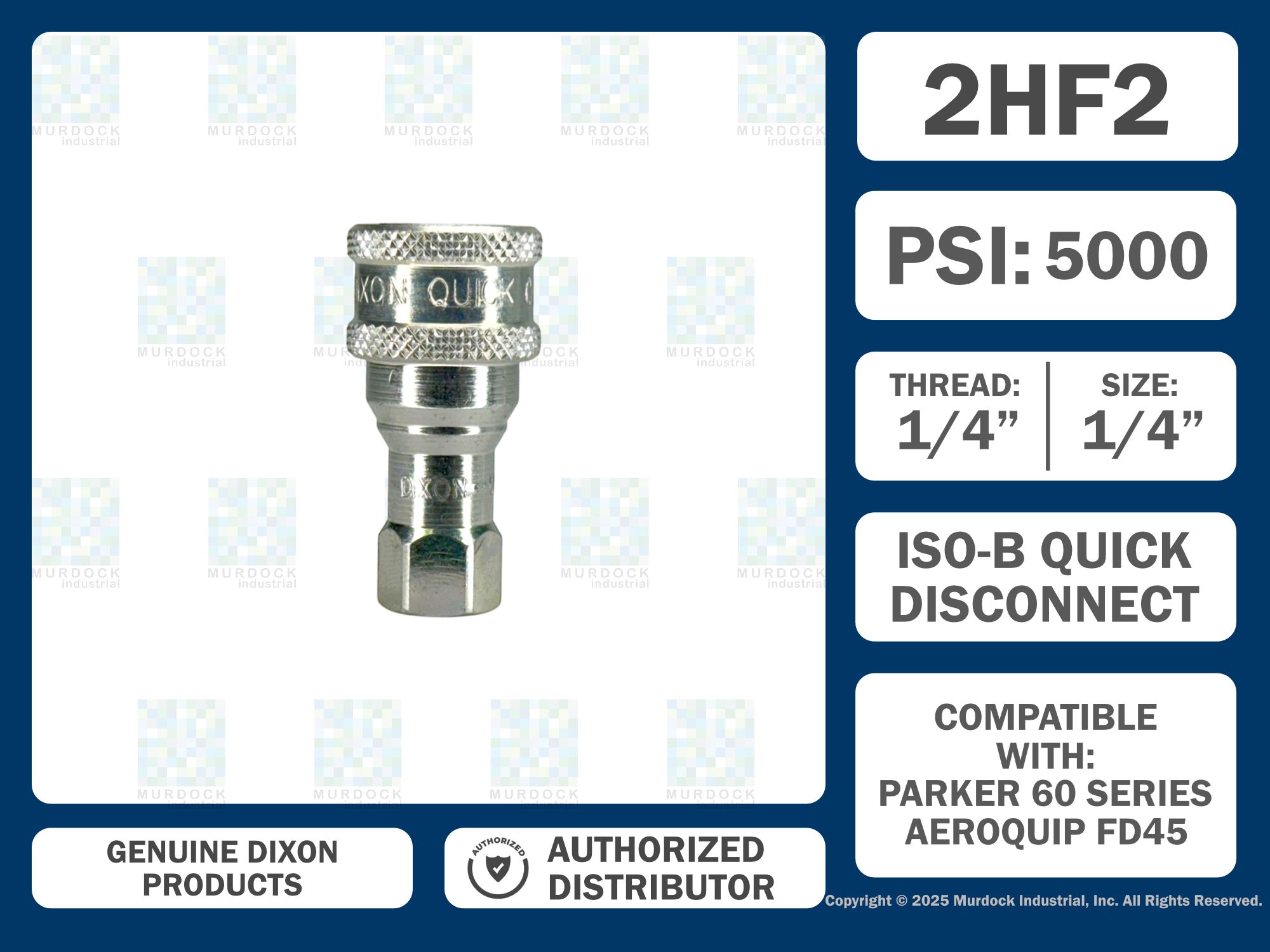 2HF2 by Dixon Valve | Hydraulic Quick Disconnect Coupling | H-Series | 1/4" Female NPTF x 1/4" ISO-B Interchange | Socket | Nitrile Seal | Steel