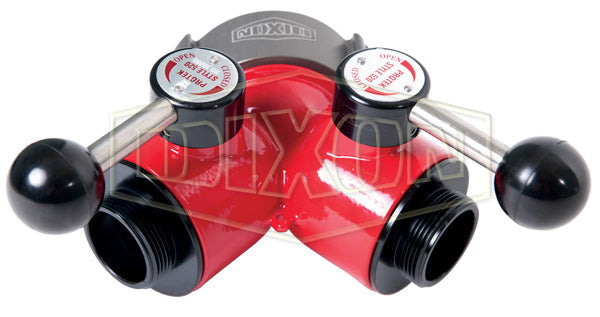 FMBV25F15F Dixon Aluminum 2-Way Ball Valve - 2-1/2" Female NST(NH) Swivel Inlet x Two 1-1/2" Male NST(NH) Outlets