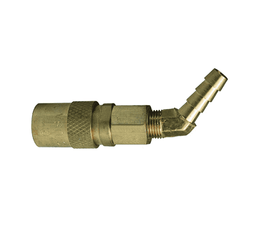 2CM4S2-B Dixon Valve Brass CM-Series Quick Disconnect 1/4" Industrial Mold Interchange Valved Hydraulic Coupler - 45 deg. - Hose Barb - 1/4" Hose ID