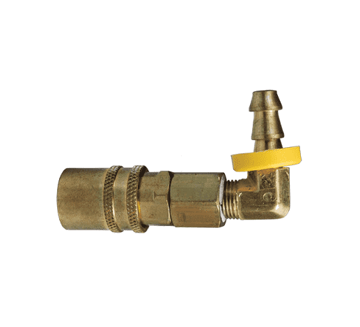 2CM9B3-B Dixon Valve Brass CM-Series Quick Disconnect 1/4" Industrial Mold Interchange Valved Hydraulic Coupler - 90 deg. - Push-Loc Barb - 3/8" Hose ID