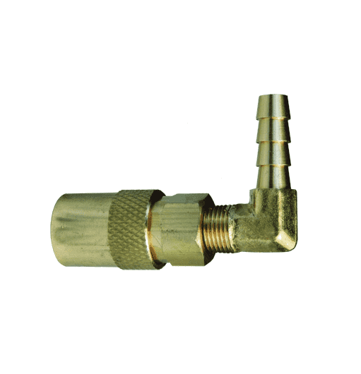 2CM9S2.5-B-E Dixon Valve Brass CM-Series Quick Disconnect 1/4" Industrial Mold Interchange Unvalved Hydraulic Coupler - 90 deg. - Hose Barb - 5/16" Hose ID