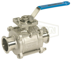 BV2CS-050CC-A Dixon Valve 1/2" Two-Way Encapsulated Sanitary 3 Piece Clamp End Ball Valve - Stainless Steel - Standard Handle - Seat: 50% Stainless Steel Reinforced PTFE